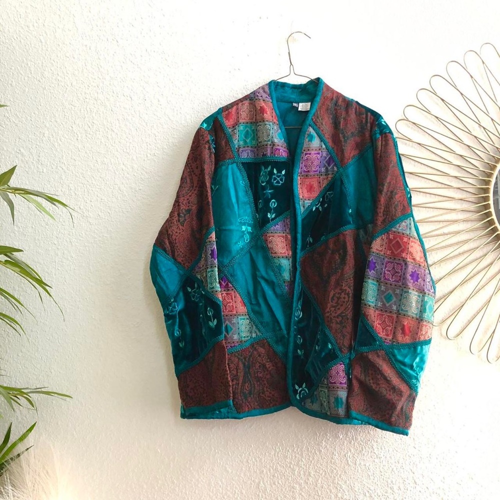 Y2K Silk Wool Patchwork Art Floral Jacket Hippie Paisley gypsy whimsical mystic